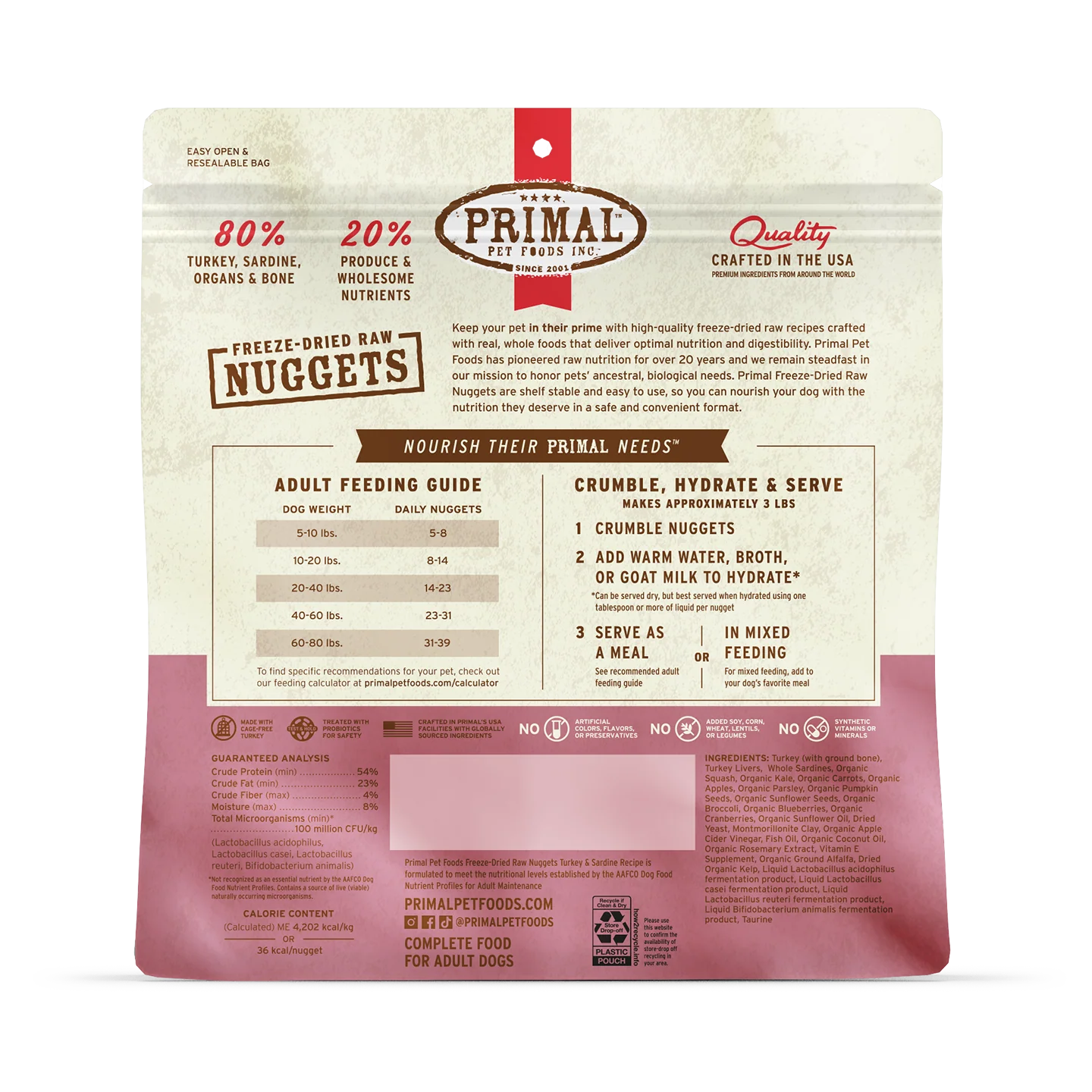 Primal Freeze-Dried Raw Dog Food - Turkey & Sardine Recipe