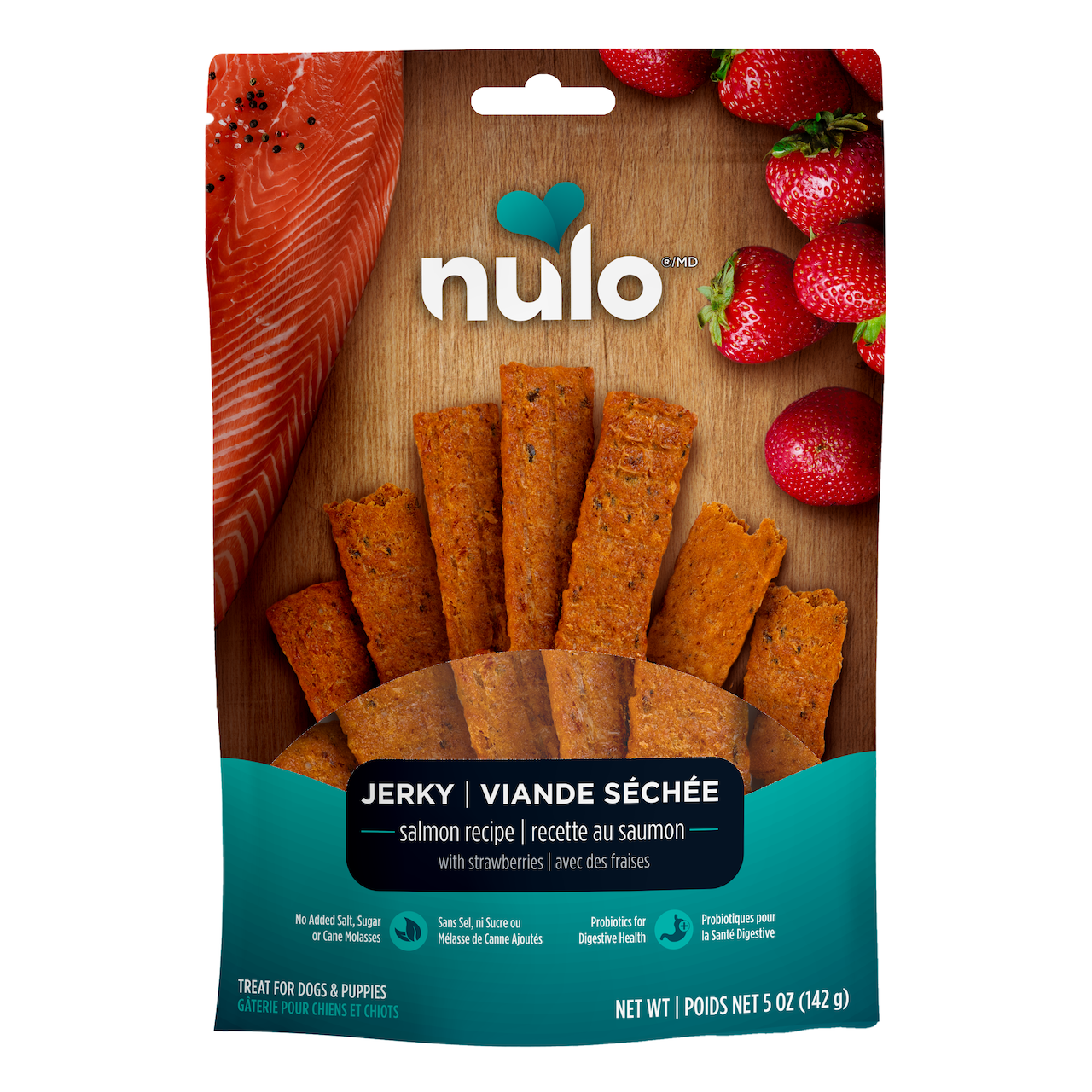 Nulo Jerky Treats Salmon Recipe with Strawberries for Dogs