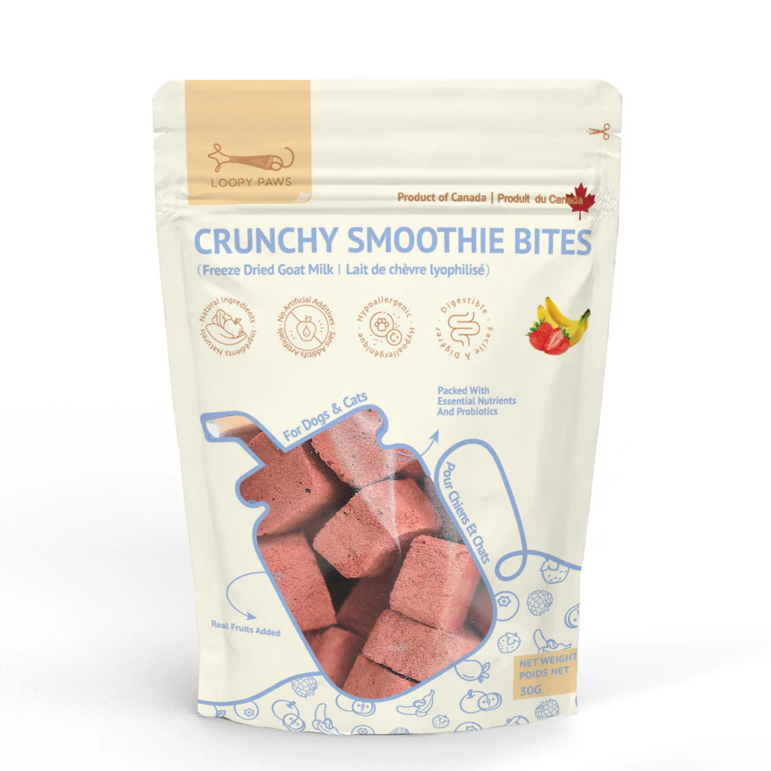 Loopy Paws Crunchy Smoothie Bites - Strawberry & Banana Dog Treats