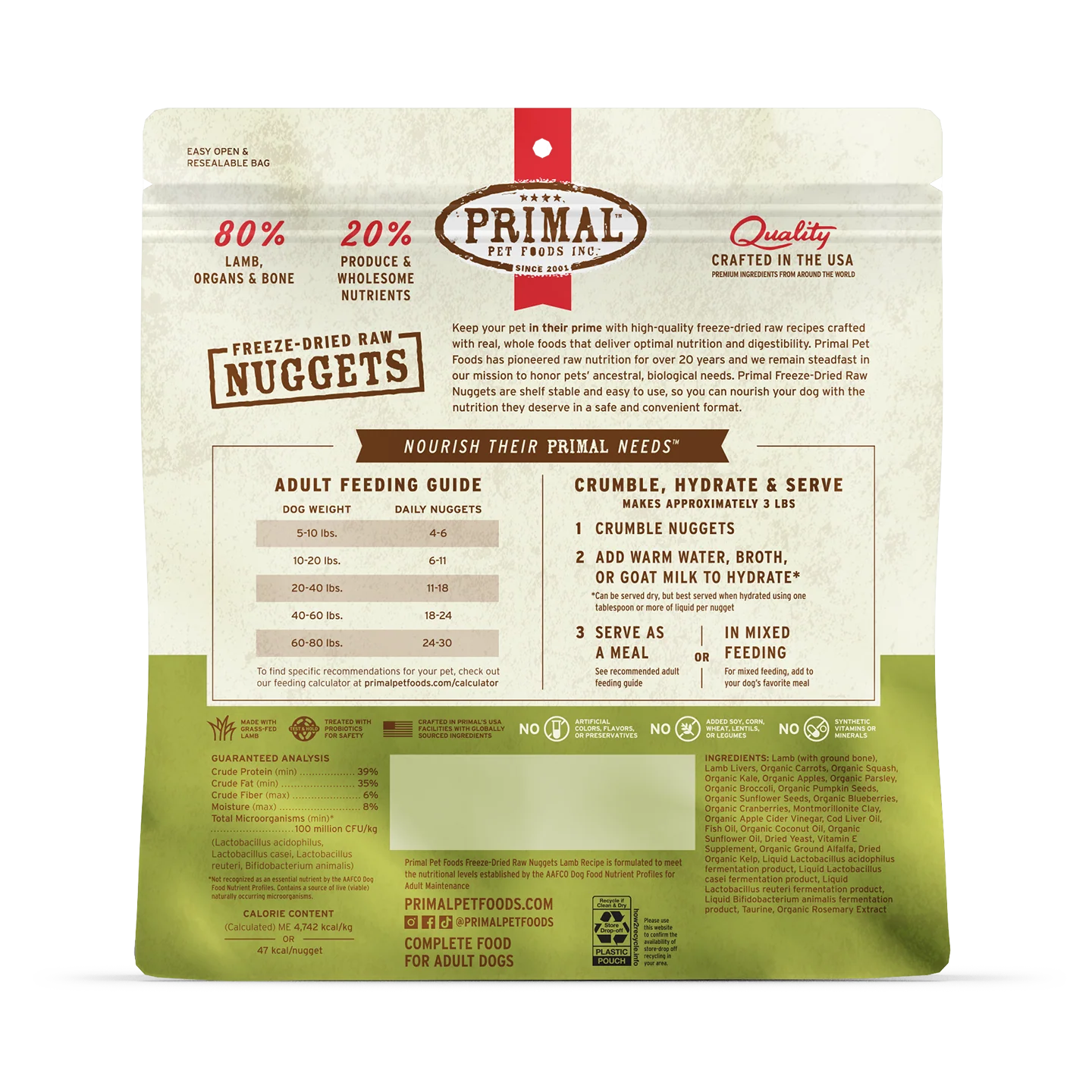 Primal Freeze-Dried Raw Dog Food - Lamb Recipe