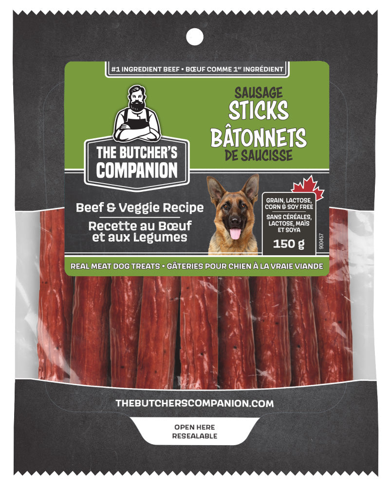 The Butcher's Companion Sausage Sticks - Beef & Veggie Dog Treats