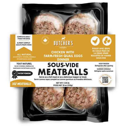 Butcher's Pup Frozen Chicken with Farm-Fresh Quail Eggs Meatballs for Dogs