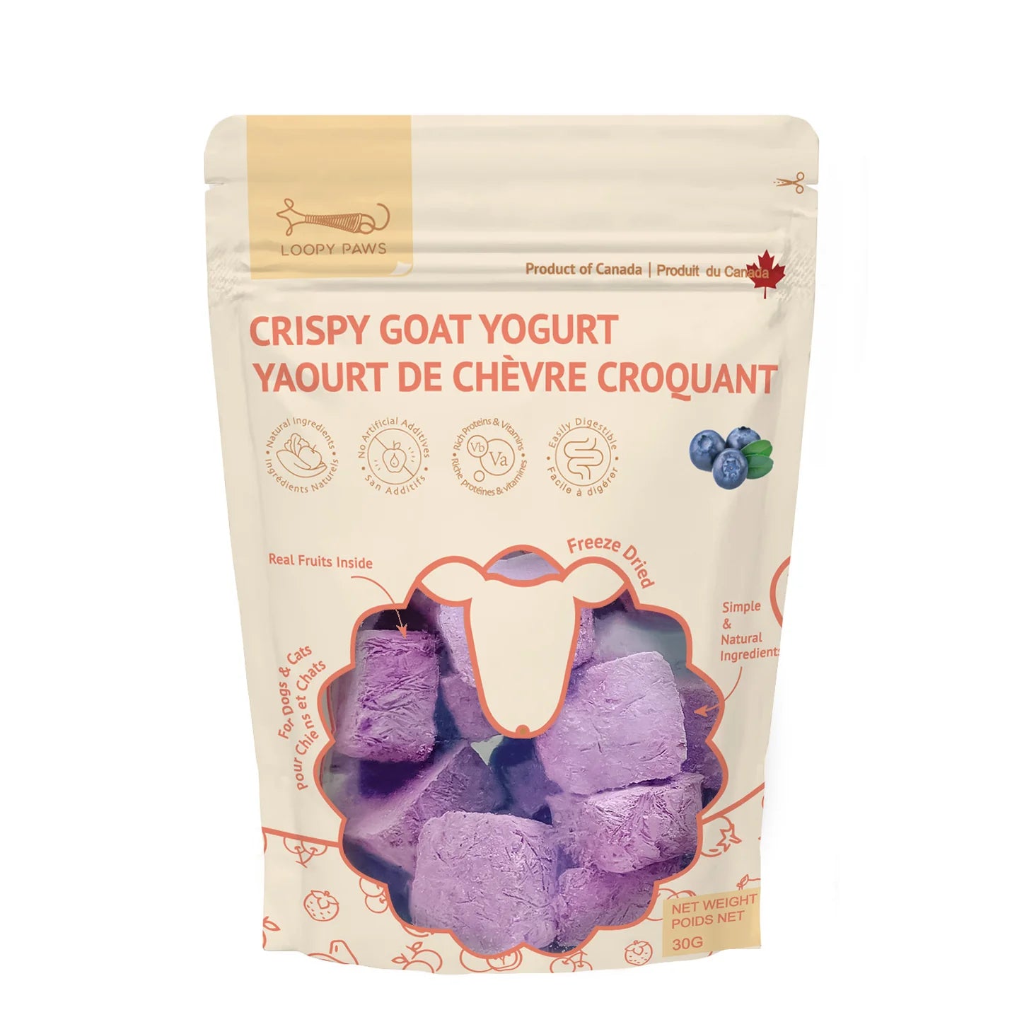 Loopy Paws Crispy Goat Yogurt - Blueberry Dog Treats